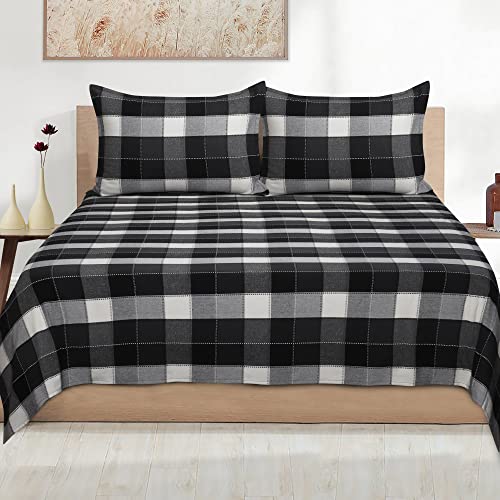 Image of AIRWILL, 200GSM Handloom Cotton Double Bedsheet with 2 Pillow Covers (Dobby Black)
