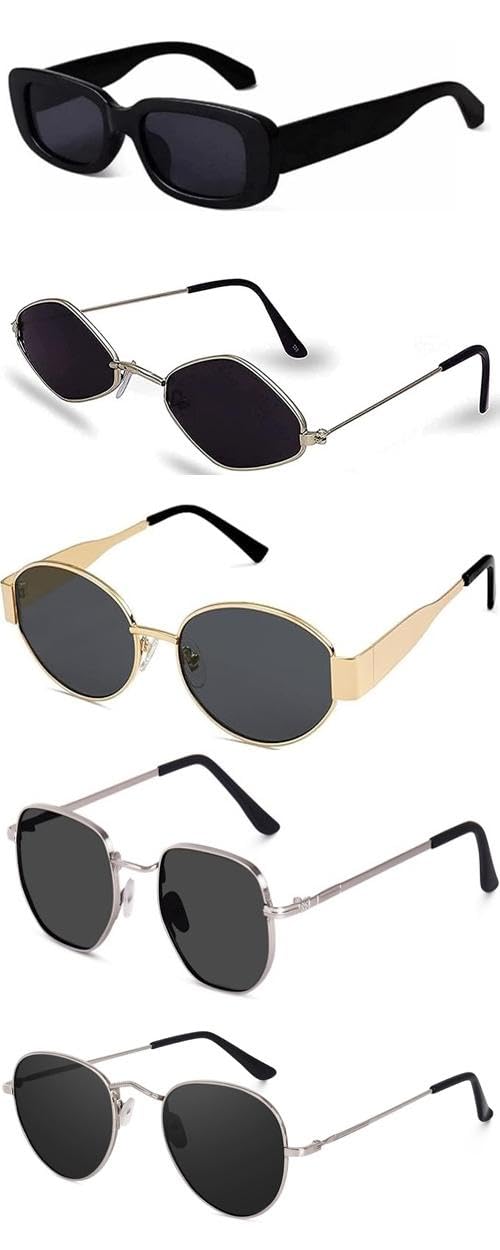 sheomy Unisex combo offer pack of 5 shades Unisex Fashion Sunglasses Set, 5 Pairs, Metal Frame, Black and Silver - Combo5-11111-picture-30