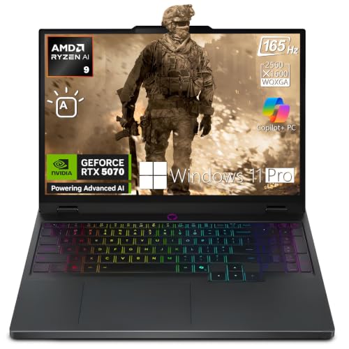 Image of Lenovo Legion 5 Gaming Laptop, 15.3 inch OLED WQXGA 165HZ IPS Display, AMD Ryzen AI 9 465 Laptop Computer, NVIDIA GeForce RTX 5070, 32GB DDR5 1TB SSD, RGB Backlit, Wi-Fi 7, Copilot Key, Windows 11 Pro