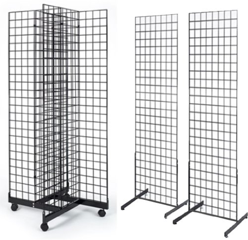 2' x 6' Grid Wall Panel 4-Sided Floorstanding Display Fixture with Rolling Base Plus 2x) 24
