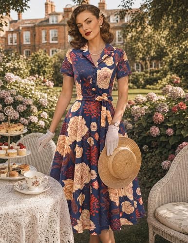 Image of Wedtrend Women's Vintage Tea Dress, Short Sleeve Cocktail Party Dress Work Church Casual Dress