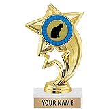 6' Gold Cat Trophies, Custom Star Rocket Cat Trophy Award