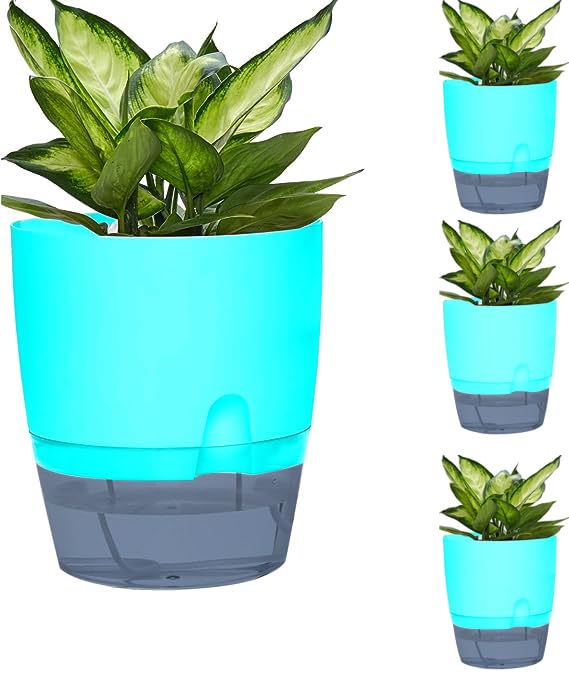 Combo of 2 Handy Self-Watering Pots, Durable Plastic Pots, Indoor & Outdoor Use, Home & Office Decor, Plants Not Included, Pot Size: 18 * 15 Cm (Cyan) (B0CJM9TH23) Amazon Price History, Amazon Price Tracker