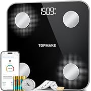 TOPMAKE 【Upgrade】 Scale for Body Weight, Digital Bathroom Scale BMI Weighing Body Fat Scale, 25 Body Composition Analyzer with App sync with Bluetooth, Batteries and Tape Measure Included, Black