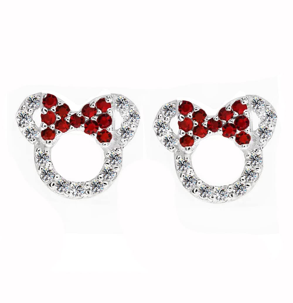 Kaguyo Pendientes de plata para mujer, plata de ley pavé amatista verde azul rojo Zirconia bonitos pendientes de ratón para mujeres niñas niños