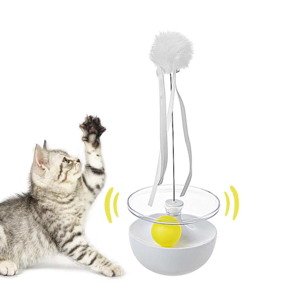 NeoStyleCat Interactive Non-Invertible Toys, Tassel Teaser Stick With Rotating Toy Ball, Sports Exercise Puzzle Kitten Indoor Toys (white)