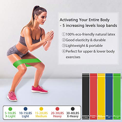 TAIMASI 19PCS Resistance Bands Set Workout Bands, 5 Stackable Exercise Bands with Handles, 5 Resistance Loop Bands, Cooling Towel, Sports Armband, Carry Bag, Guide Book, Ankle Straps, Door Anchor