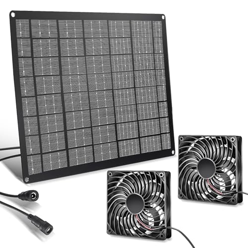 Solar Exhaust Fan 15W Solar Powered Exhaust Fan Kit, 2 Mini Fans, Portable Ventilation Solar Fan for...