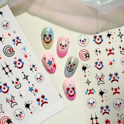 Image of Halloween Nail Art Stickers Joker Nail Sticker for Nails Art with Rhinestone Design Star Nail Decals 5d Self Adhesive Nails Charms for Women Girls Manicure DIY Decoration Accessories