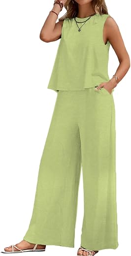 SheWill Women's 2 Piece Outfit Loose Tank Top and Wide Leg Palazzos Pants Sets|co-ord set for women cord set for women lou...