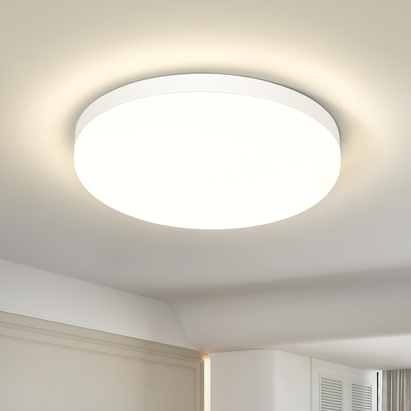Qamra 22 cm LED Deckenleuchte, Weiße Acryl Deckenlampe, Minimalistische Runde Deckenleuchte für Badezimmer, Küche, Flur, Eingang, Garderobe