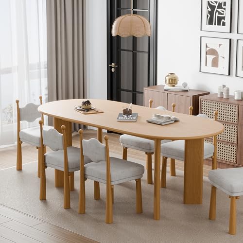 Image of Casaphoria 67 inch Farmhouse Dining Table for 6，Wood Oval Living Room Table, Modern Kitchen Table with Sturdy Base & Thickened Tabletop, Easy to Assembly & Clean, Oak