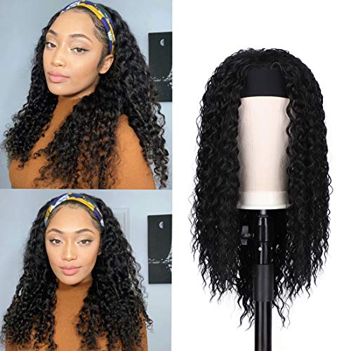 Headband Wigs for Black Women, 22IN Curly Wavy Long Black Headband Wig, 180% Density Full Ends Black Wig 22 inches
