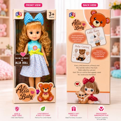 Image of Fashion Doll for Girls | 12 Inch Cute Princess Doll with Stylish Dress & Blue Bow | Pretend Play Toy | Birthday Gift and Festival Gifts for Kids Age 3+ Years