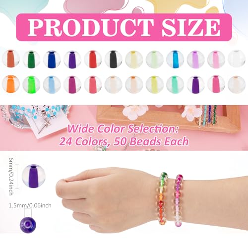 Image of XSEINO 24 Colors 1200PCS Core Filled Glass Beads Kit 6mm DIY Craft Glass Beads, Fit for Bracelets, Jewelry Making, Necklace