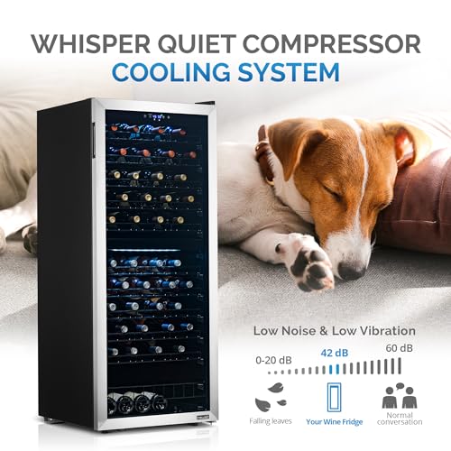 Image of NewAir 24 inch Dual Zone Wine Fridge for 98 Bottles | Built-In or Freestanding Wine Cooler Refrigerator with Glass Door | Ultra-Quiet Inverter Compressor & Adjustable Racks | Stainless Steel