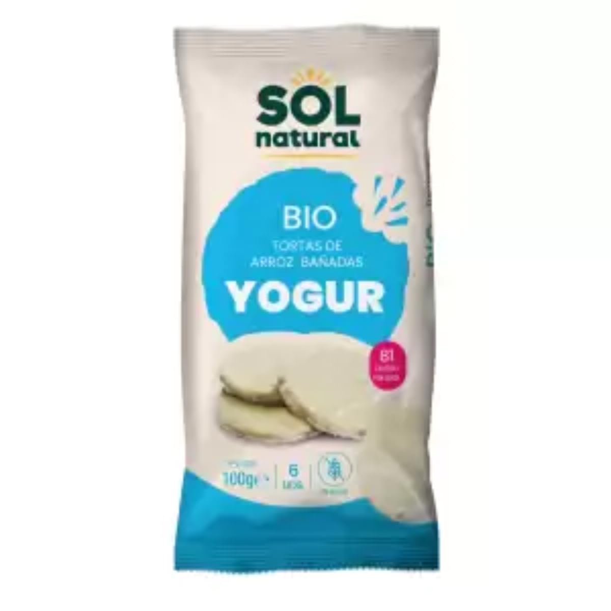 SOLNATURAL Tortas de Arroz Bañadas con Yogur Natural sin Gluten 12 x 100 gr