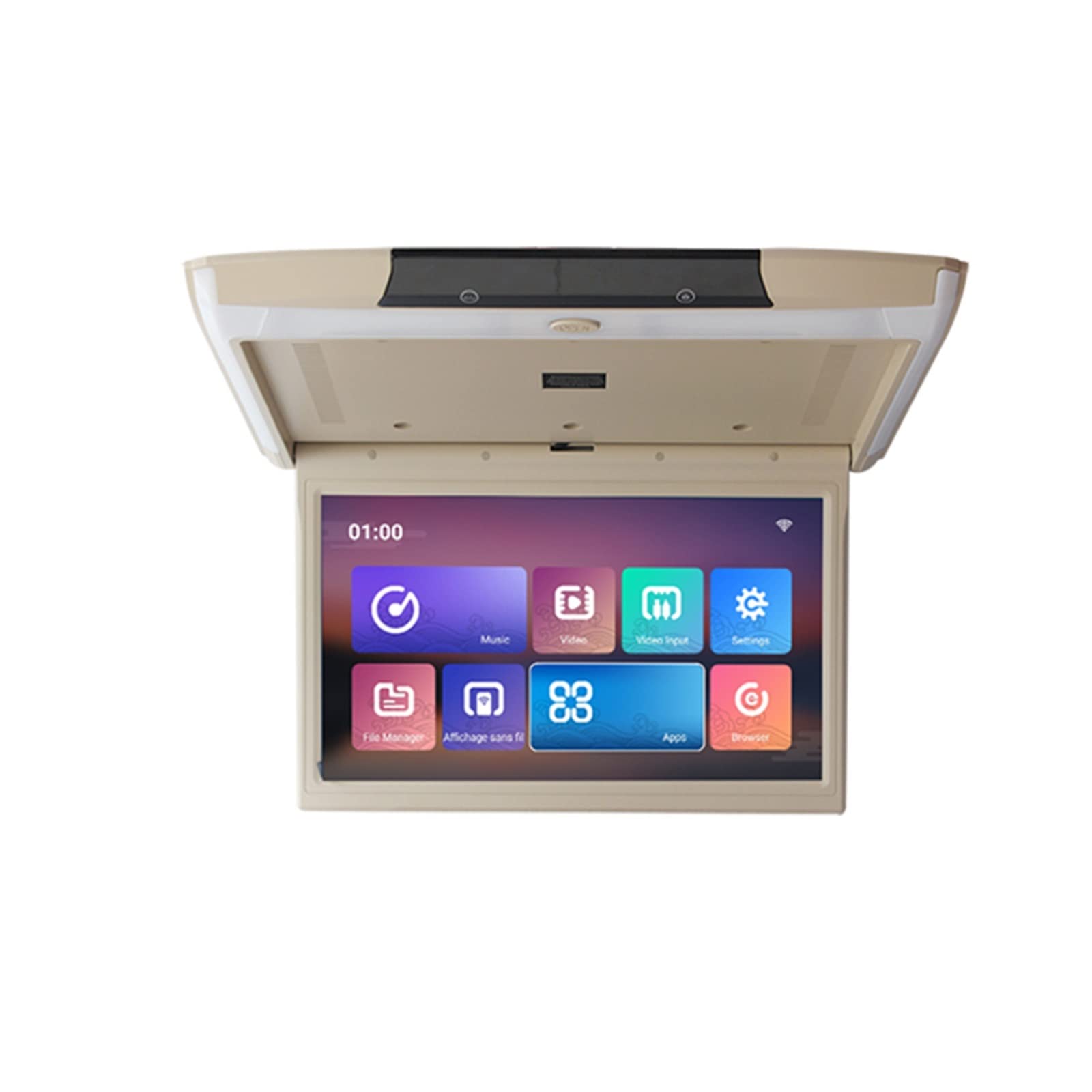 Monitor for auto da 17,3 pollici Schermo IPS 2 + 16GB Display for montaggio su tetto for Multimedia TV 1080P Lettore video soffitto BT Film per bambini(17.3 IPS Beige)