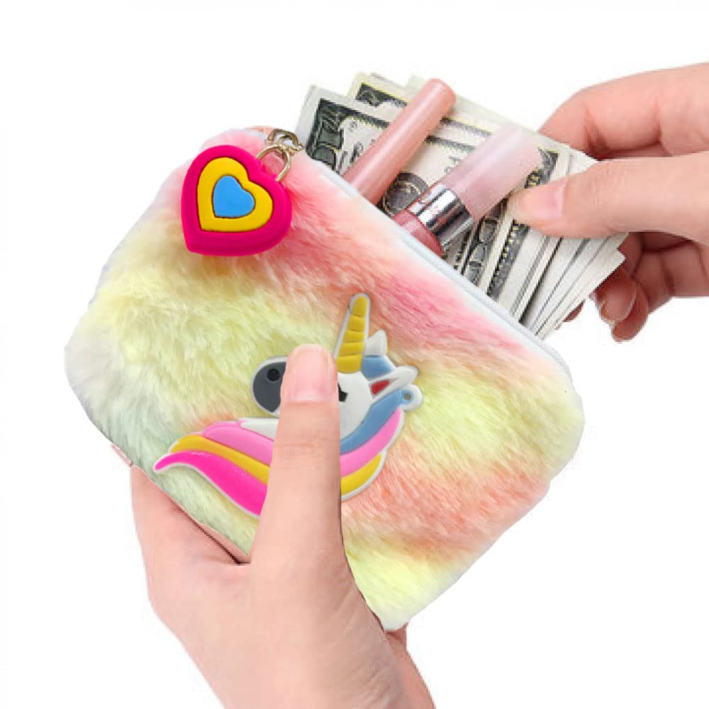 KOBBET® Girls Coin Pouch Unicorn Fur Coin Pouch for Girls Pouch Mini Pouch for Earphone Cards Holder Mini Purse for Girls Unicorn Fur Zipper Closer Coin Pouch Soft and Cute Pouch (Pack of 6) 2