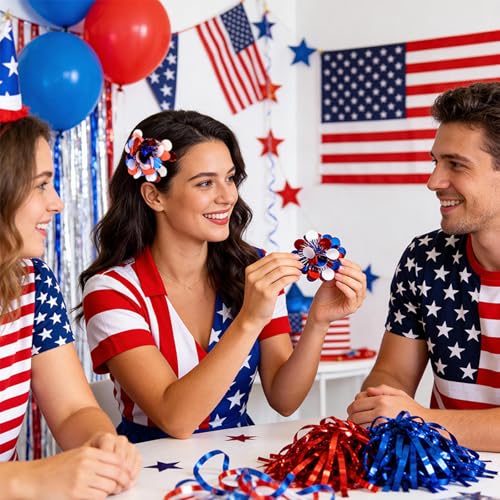 6 pack de pinzas de cabello Independence Day rojo azul y blanco miniatura 6