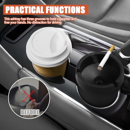 Image of Car Ashtray, Portable Mini Vehicle Cigarette Trash Can, Multifunctional Ashtray with Lid Smell Proof, Car Interior Accessories High Grade Detachable Smokeless Ashtray for Car Cup Holder
