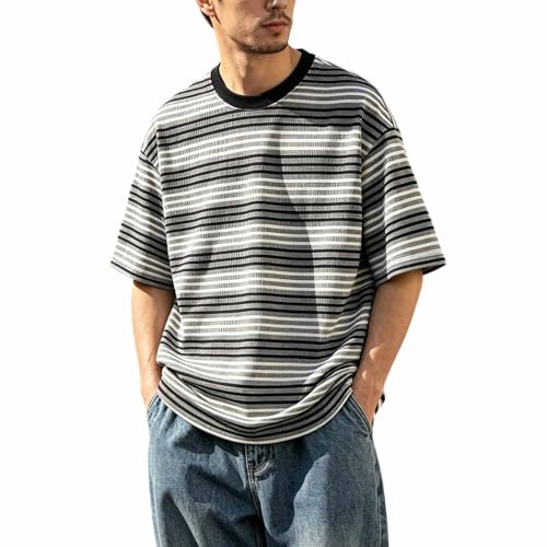 T-Shirts à manches courtes homme rayé léger anti-transpiration pour l'été