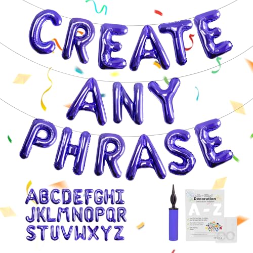 Image of 52 pcs Purple Foil Letter Balloons with Air Pump, 16 Inch 2 A-Z Sets - Mylar Alphabet Balloon Kit for Birthday Banner & Party Decorations