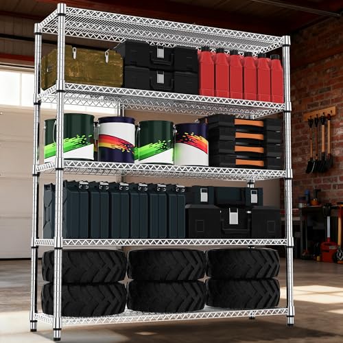 Image of M MZG 5 Tiers Shelf 3300 lbs Steel Storage Shelving Utility Shelving Unit Steel Organizer Wire Rack for Home,Kitchen,Office,Garage Chrome 17.7 inch D x 59.1 inch W x 70.3 inch H
