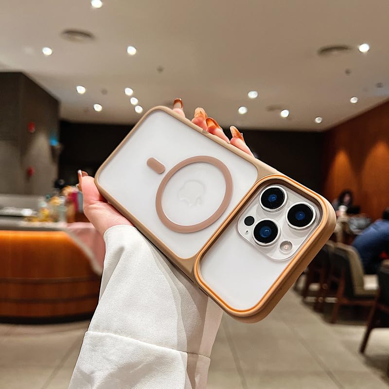 Image of LuxuryKase Frosted Clear MagSafe Case for iPhone 16 Pro Max | Translucent Matte Back | Soft TPU Bumper + Hard PC Back | Raised Camera Protection | Wireless Charging Compatible - Khaki
