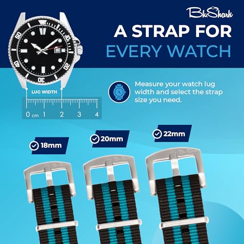 Image of BluShark - Original Collection Military-Style Waterproof Watch Strap, Fits All Timepiece Brands, Durable Nylon Wristwatch Accessories with Stainless Steel Buckle - 18mm, 20mm, 22mm & 24mm Watch Bands