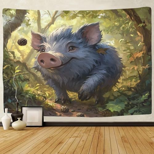 Tapisserie murale cochon 3D en polyester doux de format 150x200 cm