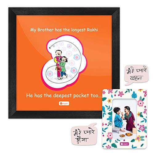 Indigifts Rakhi Gifts for Brother Sister | Rakshabandhan Quote Printed Poster Frame 6"x6", 1 Fridge Photo Magnet, Rudraksha Rakhi & Roli | Rakshabandhan Gifts, Rakhi Gift, Brother Sister