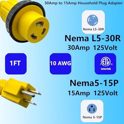 30 Amp to 110V Locking Connector Power Cable,NEMA 5-15P to NEMA L5-30R Electrical Power Adapter,15A Male Port to 30A Female Port RV Power Adapter,for RV Camper Caravan Van Trailer2