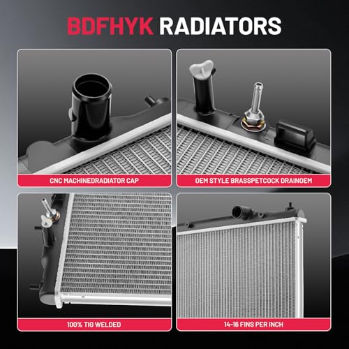 Image of BDFHYK 13440 Aluminum Radiator for Infiniti Q50 2014-2018, CU13440, 26mm Core, Direct Fit Replacement, OE 21460-4GB5A 21410-4GA5A