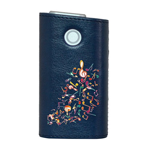 glo グロー グロウ 専用 レザーケース レザーカバー タバコ ケース カバー 合皮 ハードケース カバー 収納 デザイン 革 皮 BLUE ブルー クール ユニーク 音楽 音符 カラフル 003476