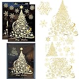 Baoqifong Cuadros de ventana de Navidad - 2 hojas de pegatinas de vidrio estático,Calcomanías de ventana estacionales de árbol de Navidad,Para fiestas Puertas de vidrio Paredes Aula e Interior