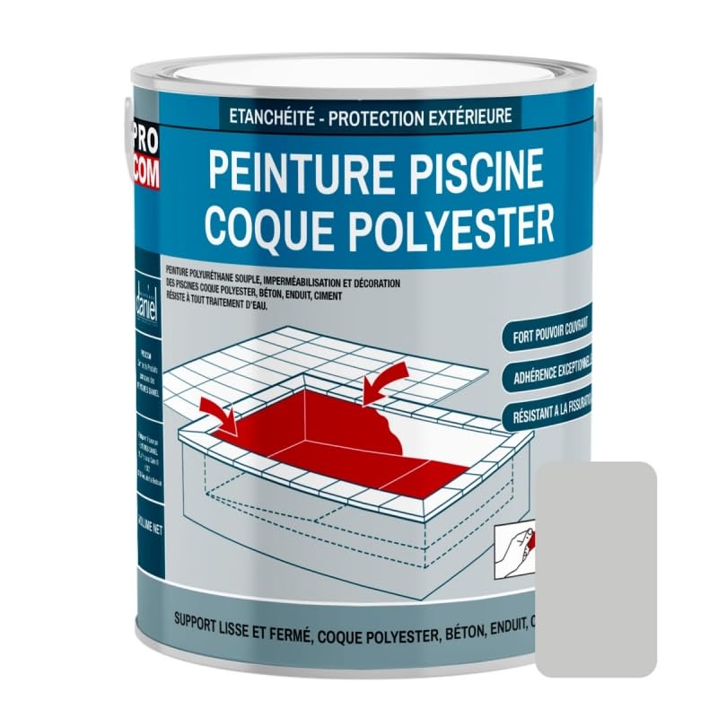 PRO COM Peinture piscine coque polyester et béton, peinture piscine polyuréthane étanche et...