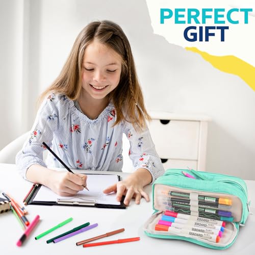 Image of Large Capacity Pencil Case Pencil Pouch Pen Bag with 3 Compartment Stationery Organizer with Zipper, School Supplies Organizer for Teen Adults (green)