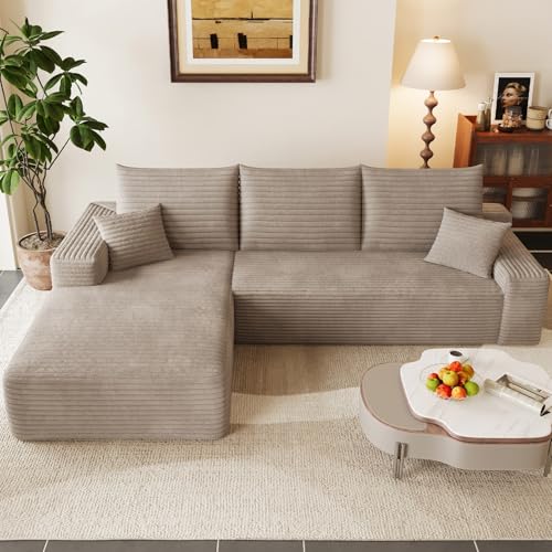 Image of 95 inch Modular Sectional Couch, Boneless L Shaped Cloud Sofa with Chaise Lounge, Corduroy Upholstered Couches Memory Foam Deep Seat, No Assembly Required, Ideal for Living Room(Camel, Left Facing)