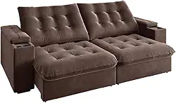 Sofá Retrátil e Reclinável 3 Lugares 2,30m com Porta Copos Veludo New Coliseu Marrom
