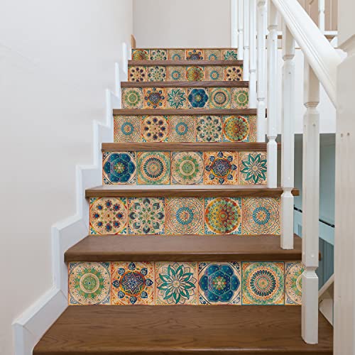 HORIWE Retro Tile Stickers Wall Decal Sticker Adhesive Tile Art DIY Kitchen Bathroom Backsplash Floor Home Decor PVC Waterproof Oil Proof New 6x6 Inches 24pc