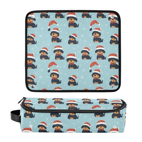 Bolsa organizadora para herramientas de cabello con diseño de perros navideños y tapete resistente al calor miniatura 3