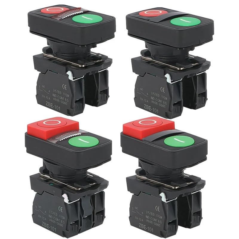 XB5 1Flat 1High Push Double Key Button Momentary Switch Voltage 220V 24V Start Stop Reset with 22mm 1NO1NC 1Pcs(1,12 V)
