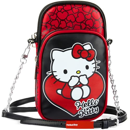 Get Trend Bolsa tiracolo para celular para meninas, pequena bolsa de ombro para viagem, escola, presentes para meninas, Hello Kitty vermelha, 7.9x4.7x1.6inch