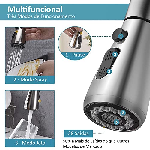 Torneira Gourmet Monocomando Pull Down 360 Cozinha Escovada