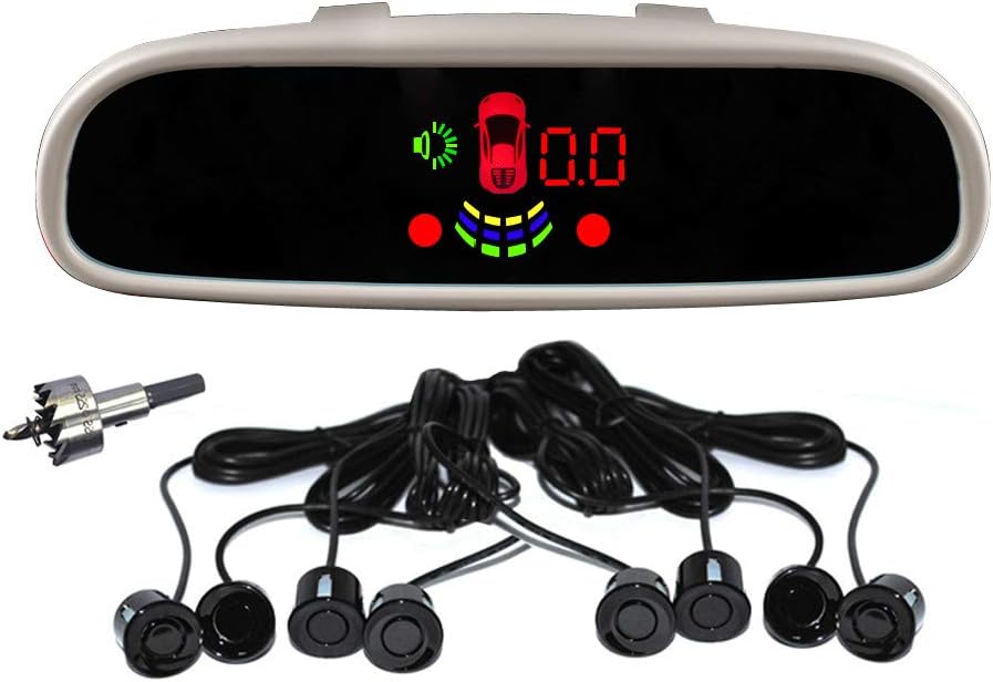 8 Parking Reversing Reverse Sensor kit - Car Reverse Backup Radar System Parking Sensor Kit Car Vehicle Reversing Radar 8 Sensors Alarm Buzzer Reminder Auto Rear Alert LED Display for Safe Driving Monitor System (White, 8 Sensors)