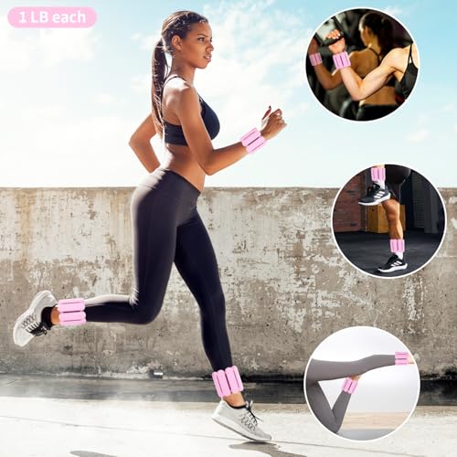 Image of Adjustable Ankle Weights for Women Men,Wrist Weights set for Walking Running,1 Pair (1Lbs Each) Silicone Workout Weights for gym fitness, Jogging,yoga,pilates,strength training,physical therapy