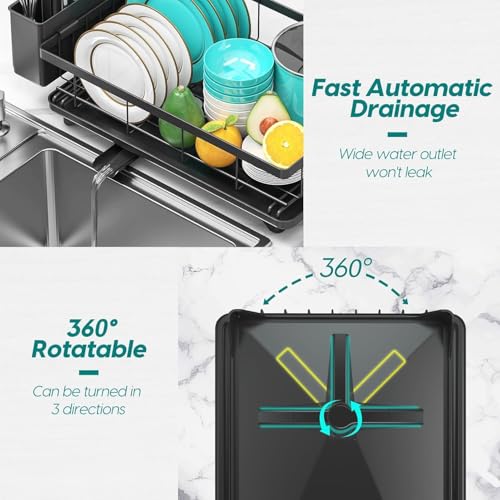 Image of JD FRESH Dish Drying Rack with Drainer Tray | Steel Bartan Stand for Kitchen | Anti-Rust, Smart Drain Outlet | Detachable Cutlery Holder | Countertop Utensils Organizer | Black (42x32x13 CM)