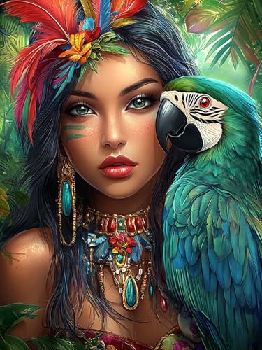 VAIIEYO 5D DIY Diamond Painting Frau, Diamant Painting Bilder Malerei Kits Papagei, Malen Nach Zahlen Diamant Home Wand Decor Gemälde Kreuzstich Diamond Dekoration 30x40 cm-62