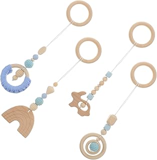 Totority 4 Peças Brinquedos De Rack De Ginástica Brinquedos Para Recém-Nascidos Brinquedos De Madeira Para Bebês Brinquedos De Mastigar Brinquedos De Madeira Para Ginástica Para Bebês